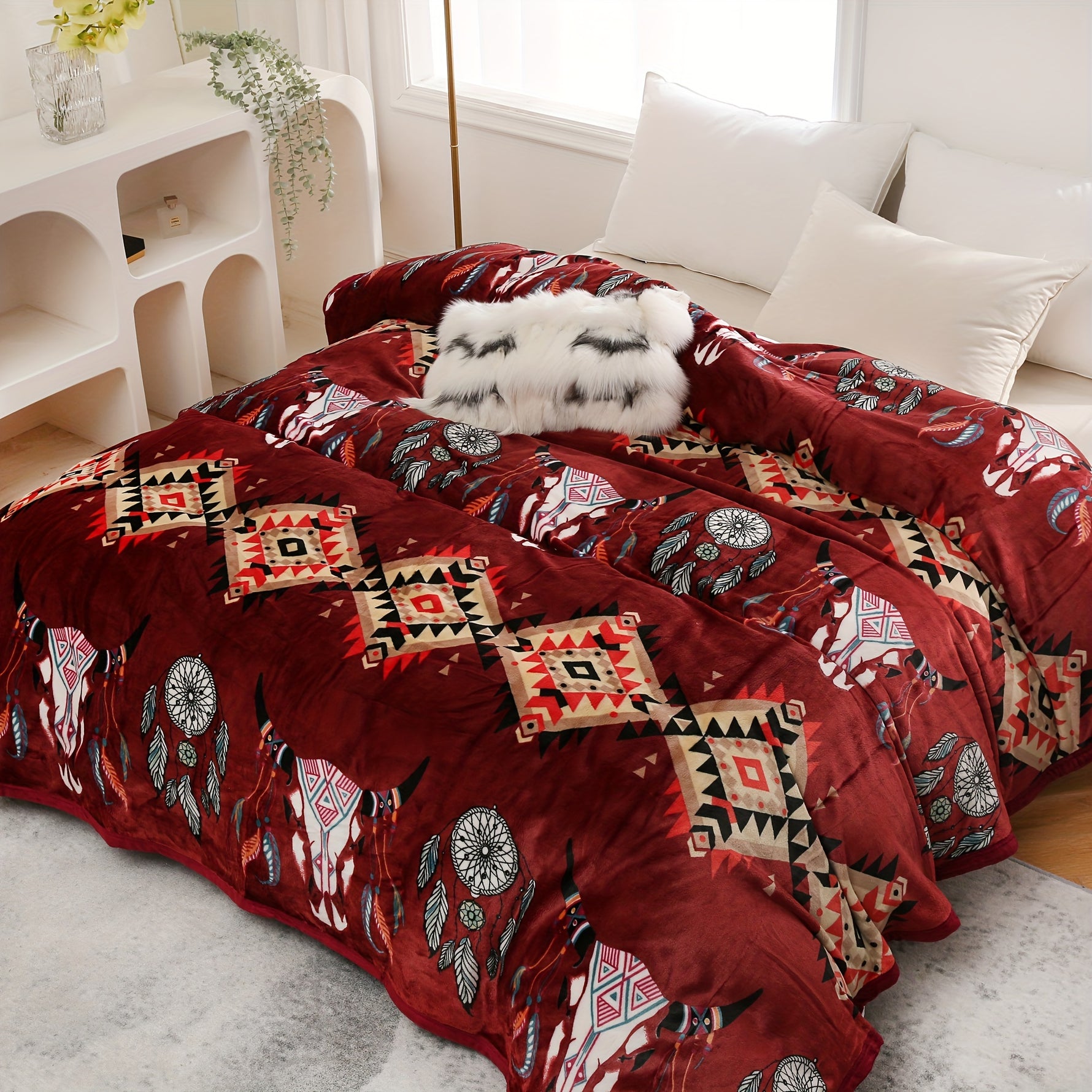 1pc Ethnic Style Print Blanket 400gsm Flannel Blanket Soft Warm Throw Blanket Nap Blanket For Couch Sofa Office Bed Camping Travel Multipurpose Gift Blanket For All Season