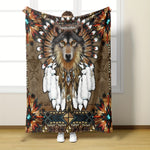 1pc Flannel Throw Blanket Dreamcatcher And Wolf Printed Boho Blanket Warm Cozy Soft Blanket For Couch Bed Sofa Car Office Camping Travelling Gift Blanket Suitable For All Seasons